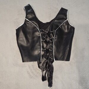 Black Faux Leather Lace Up Corset Top Brand And Size Tags Removed‎